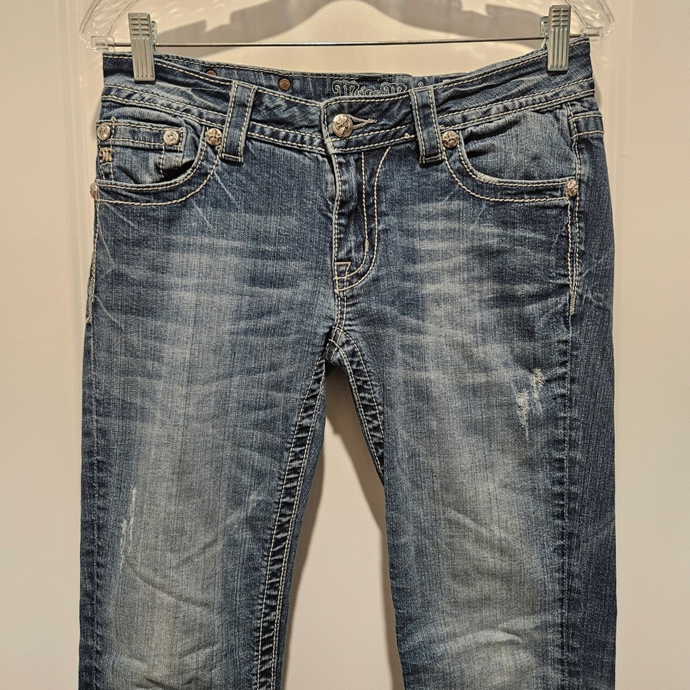 Miss Me Skinny Jeans Womens 29 Blue JP5646S2 Fleur De Lis Embellished Low Rise - Picture 5 of 11